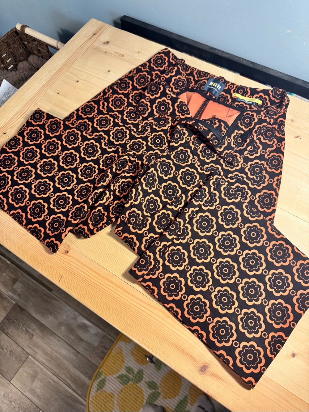Maeve Black and Orange Retro Floral Wide-Leg Pants - Picture 3 of 10